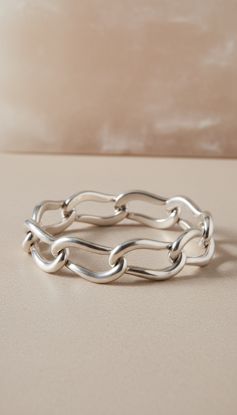 Silbernes Gliederarmband mit Skulptur-Charakter